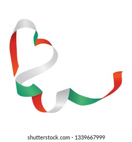 Bulgaria flag ribbon heart on white background, vector illustration.