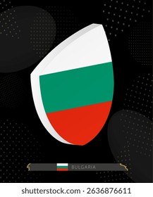 Bulgaria Flag Shield icon in 3D on Dark Modern Abstract Rugby Background. Perfect for sports events, heritage themes, national celebrations, and patriotic designs.