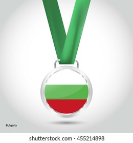 Bulgaria Flag in Silver Medal. Vector Illustration. RIO Olympic Game silver Medal. Vector Illustration