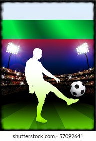 Bulgaria Flag with Soccer Player on Stadium Background Original Illustration