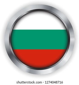 Bulgaria flag in steel circle emblem button with shadows and shine 