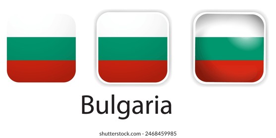 Bulgaria flag vector icons set in the shape of rounded square