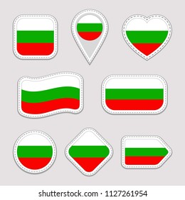 Bulgaria flag vector set. Bulgarian national flags stickers collection. Vector isolated geometric icons. Web, sports pages, patriotic, travel, school, geographic design elements. Different shapes