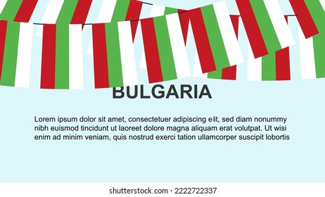 Bulgarien Flaggen an Seil, Fest- und Grußkonzept, viele bulgarische Flaggen mit Textraum, Banner- und Plakatgedanken, Dekormaterial, Unabhängigkeitstag