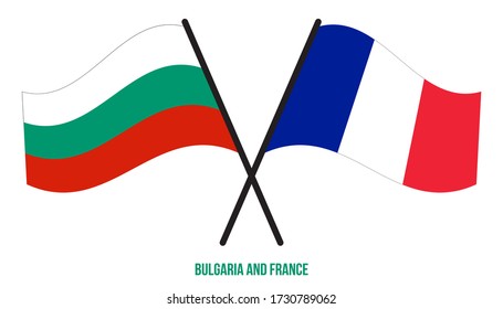 Bulgaria and France Flags Crossed And Waving Flat Style. Official Proportion. Correct Colors.
