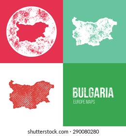 Bulgaria Grunge Retro Map - Three silhouettes Bosnia and Herzegovina maps with different unique letterpress vector textures - Infographic and geography resource