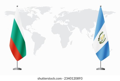 Bulgaria and Guatemala flags for official meeting against background of world map.