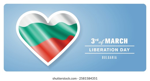 Bulgaria happy liberation day greeting card, banner vector illustration. Bulgarian national holiday 3rd of March design element with 3D flag