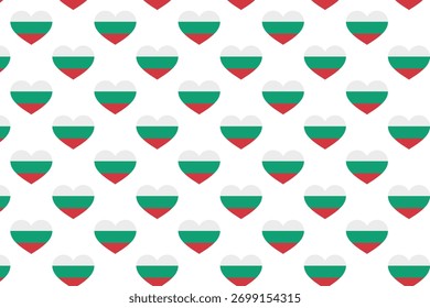 Patrón de bandera de corazón de Bulgaria sobre fondo blanco . Fondo de símbolo de amor de Bulgaria . Ilustración vectorial