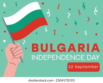 Bulgaria independence day 22 September, Bulgaria flag in hand. Greeting card, poster, banner template	