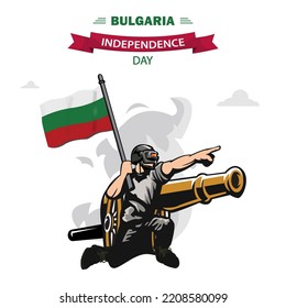 Bulgaria Independence Day vector. Flat Design Patriotic soldier carrying Bulgaria Flag.