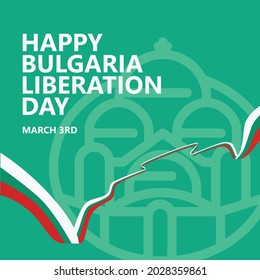 Bulgaria liberation day celebration with a long and wavy flag, and the cathedral. Eastern Europe country public holiday.