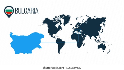 Bulgaria location on the world map for infographics. All world countries without names. Bulgaria round flag in the map pin or marker. vector illustration on stripped background.