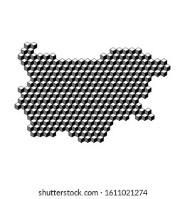 Bulgaria map from 3D black cubes isometric abstract concept, square pattern, angular geometric shape. Vector illustration.