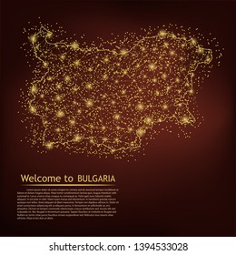 Bulgaria map. Abstract mash line and point scales on dark geometric background. Wire frame 3D Mesh polygonal network line, design sphere, dot and structure. Vector illustration. EPS 10