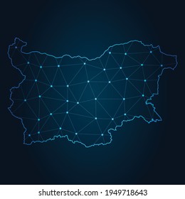 bulgaria Map Abstract mash line and point scales on dark background. Wire Frame 3D mesh polygonal network line.