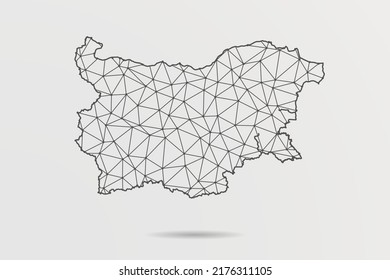 Mapa de Bulgaria - Resumen de la línea de purga y las escalas de puntos sobre fondo blanco con el Mapa Mundial. Malla 3D del marco de cables línea de red poligonal, esfera de diseño, punto y estructura - Ilustración vectorial eps 10