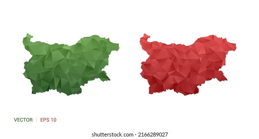 Bulgaria map of abstract vector polygon set couple color green and red.