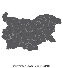Bulgaria map. Map of Bulgaria in administrative provinces in grey color