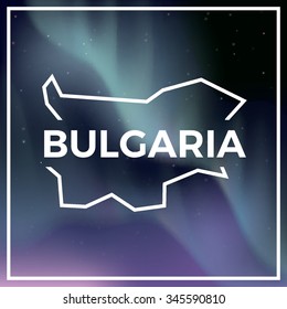 Bulgaria map against the backdrop of polar lights on the starry sky. Aurora borealis abstract vector background. EPS10 contains transparency, mesh gradients used.