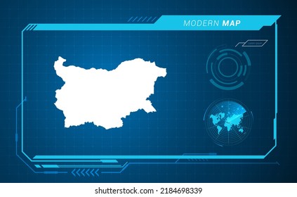Mapa búlgaro del marco digital azul HUD, GUI, interfaz de interfaz de interfaz de usuario vector de radar.