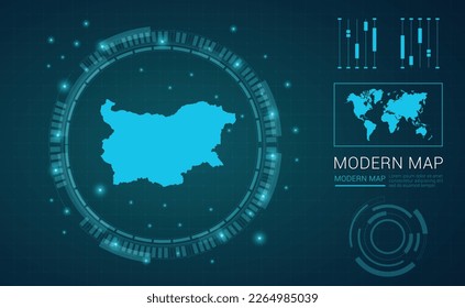 Mapa búlgaro del marco digital azul Futuritic Sci Fi Modern User vector HUD, GUI, interfaz de interfaz de usuario.