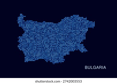 Bulgaria Map - Blue Dotted Halftone Vector Illustration on Dark Navy Background, Abstract Circle Grid Silhouette Design for Infographic and Modern Presentation Use.