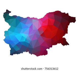 bulgaria map. Blue and Red polygonal shape vector illustration on white background. Vector illustration eps 10.