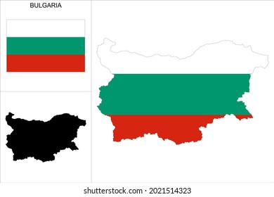 Bulgaria map with Bulgarian flag background - Map as a black pattern and Bulgarian flag available separately