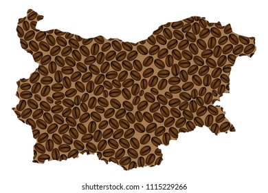 Bulgaria -  map of coffee bean, Republic of Bulgaria map made of coffee beans,