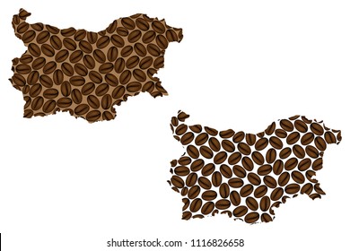 Bulgaria -  map of coffee bean, Republic of Bulgaria map made of coffee beans,