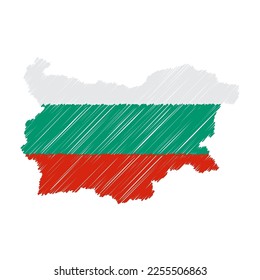Bulgaria map color hand drawn sketch. Vector concept illustration flag, scribble map. Country map for infographic, brochures and presentations isolated on white background. Vector illustration.