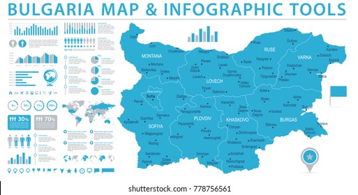 Bulgaria Map - Detailed Info Graphic Vector Illustration