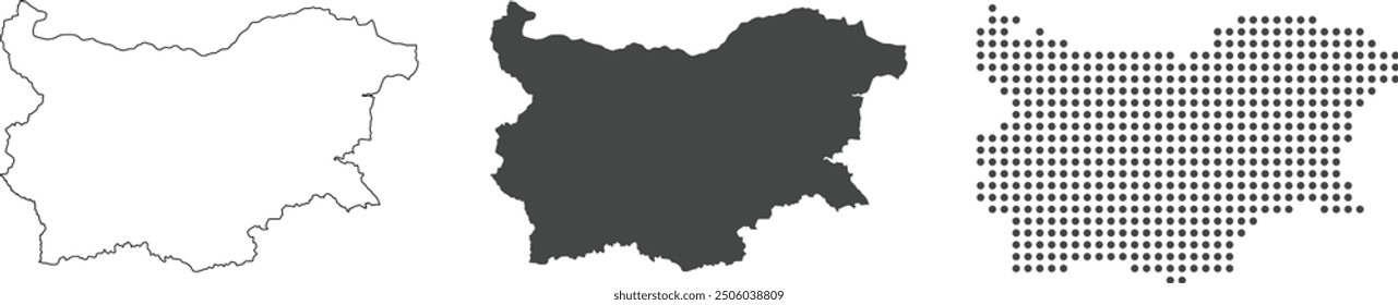 Bulgaria map detailed in outline, grey color, dotted style.