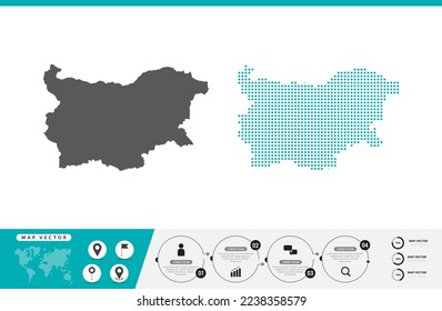 Bulgarische Karte der Punkte Grau und Grün für die Präsentation. Setzen Sie ein paar Pixel kreatives Konzept für Infografik.