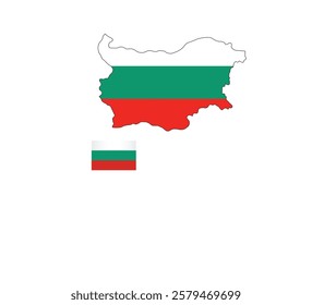 Bulgaria Map with Flag Below on Right side .Map of Bulgaria with the National Flag Positioned Below on the Right, Representing Croatia Unity and Identity