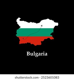Icono de vuelo de mapa y bandera de Bulgaria. Concepto de viaje mundial Imagen de Vector volador de avión.