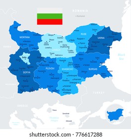 Bulgaria map and flag - High Detailed Vector Illustration