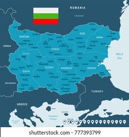 Bulgaria map and flag - High Detailed Vector Illustration