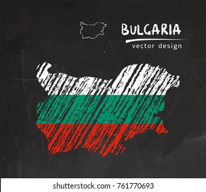 Bulgaria map with flag inside on the blackboard. Chalk sketch vector illustration