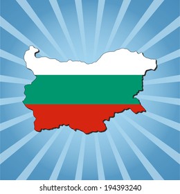 Bulgaria map flag on blue sunburst illustration