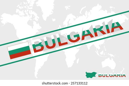 Bulgaria map flag and text illustration, on world map