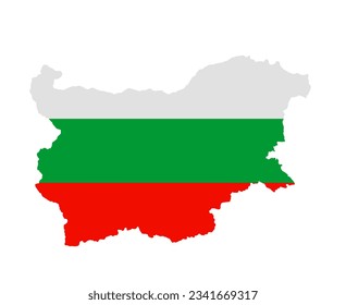 Bulgaria map flag vector silhouette illustration isolated on white background. State in Europe. EU country. Bulgaria flag over map. National symbol. Balkan state.