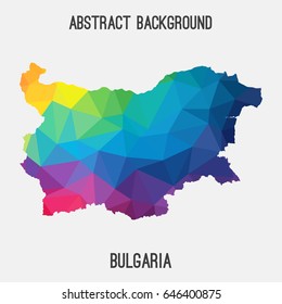 Bulgaria map in geometric polygonal,mosaic style in rainbow colors.Abstract tessellation,modern design background,low poly. Vector illustration.