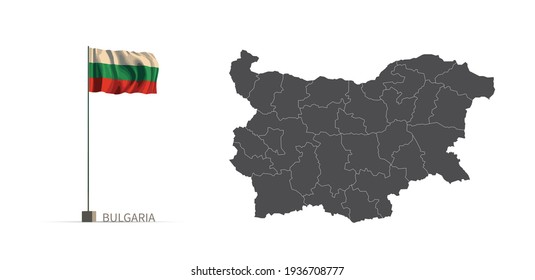 Bulgaria map. gray country vector map and flag 3d illustration.