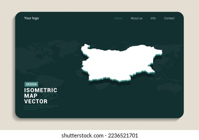 Bulgaria map green background with isometric vector. Web banner layout template.