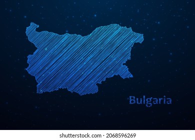 Bulgaria map hand drawn scribble sketch.Vector map in futuristic style on dark blue space background. Vector illustration.