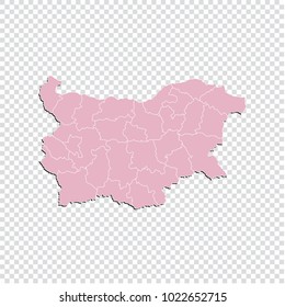Bulgaria map - High detailed pastel color map of Bulgaria. Bulgaria map isolated on transparent background. Vector illustration eps 10.