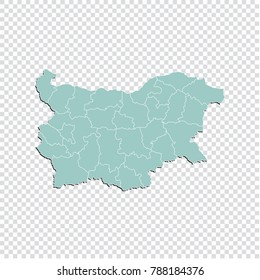 Bulgaria map - High detailed pastel color map of Bulgaria. Bulgaria map isolated on transparent background. Vector illustration eps 10.
