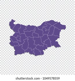 Bulgaria map - High detailed purple map of Bulgaria. Bulgaria map isolated on transparent background.